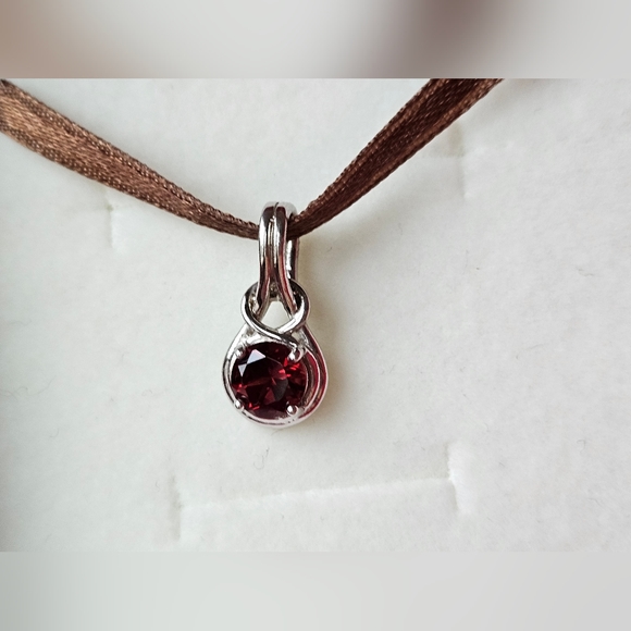 ANGARA Round Garnet Solitaire Infinity Knot Pendant in Sterling Silver, New✨️
